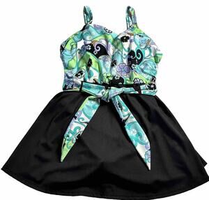 Amoena Women’s 1 Piece Bathing Suit Boho Multicolor V-Neck Skirt Belt Padded 20